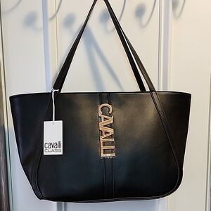 Cavalli Class Black Tote with Gold Accents